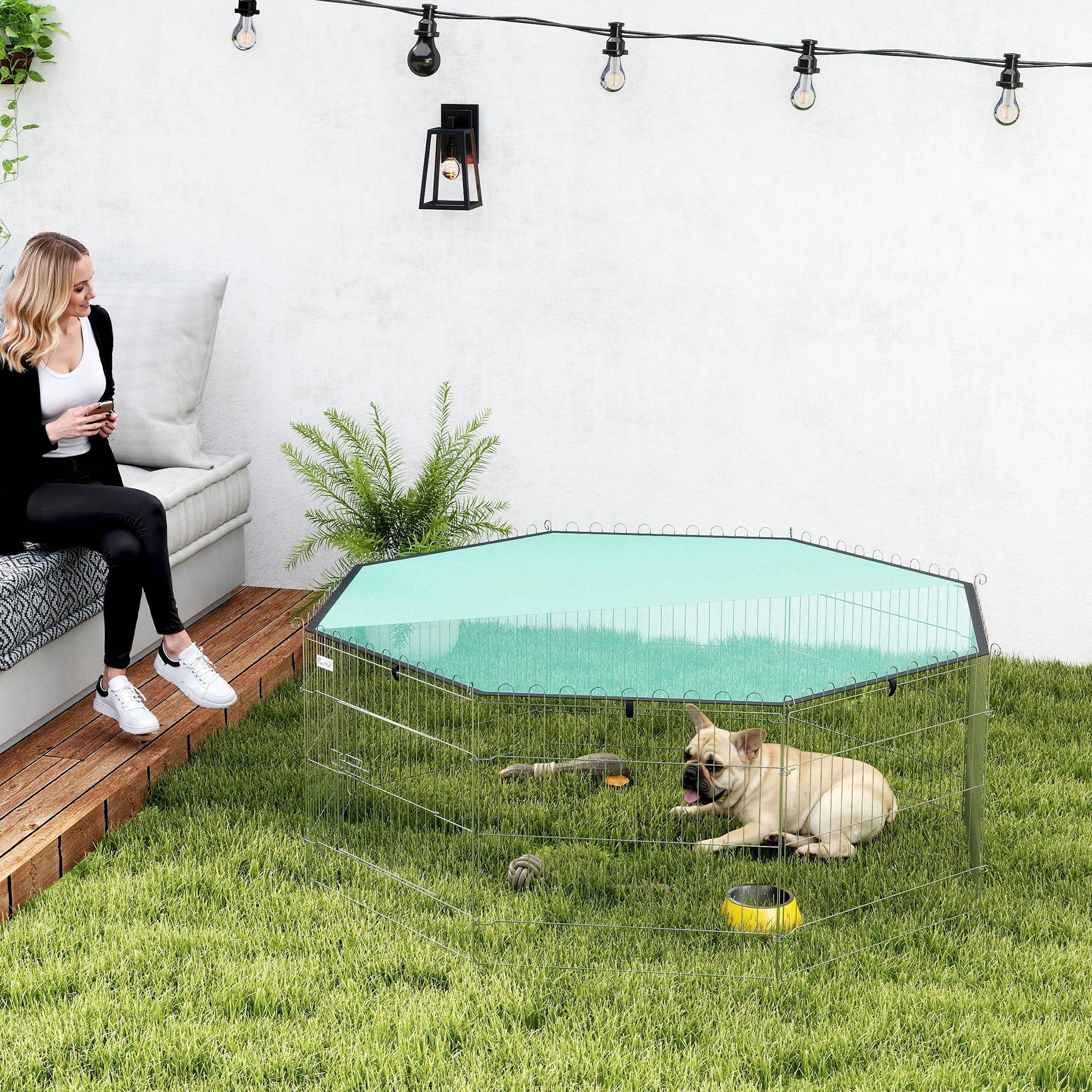Parc enclos métal chien extérieur intérieur avec toit imperméable 155x155x60 vert - ComfortXL Outdoor Living - Image 3