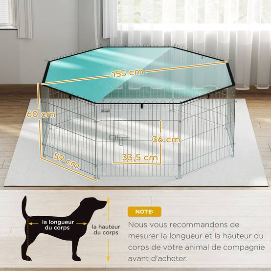 Parc enclos métal chien extérieur intérieur avec toit imperméable 155x155x60 vert - ComfortXL Outdoor Living - Image 5