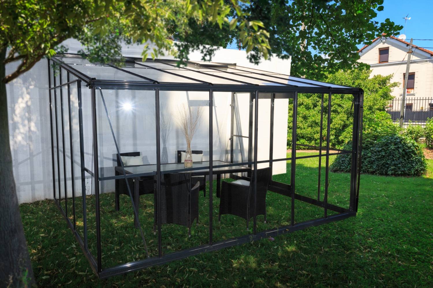 Châlet-Jardin - Serre d'hiver verre - 12 m2 grise adossable Chalet & Jardin