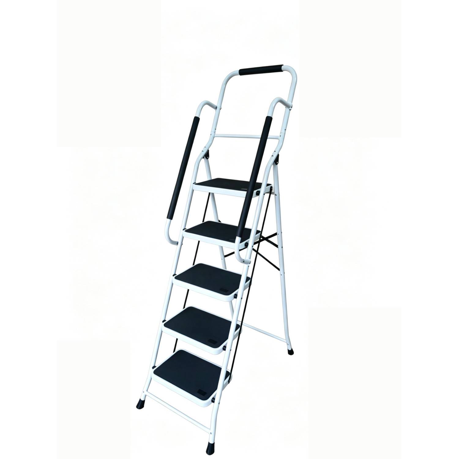 Escabeau avec main courante BM TOOLS BMT-ESC-5-MC-RENFORT, 5 marches - Échelle multi-usage Intérieur/Extérieur, avec renfort - Image 1