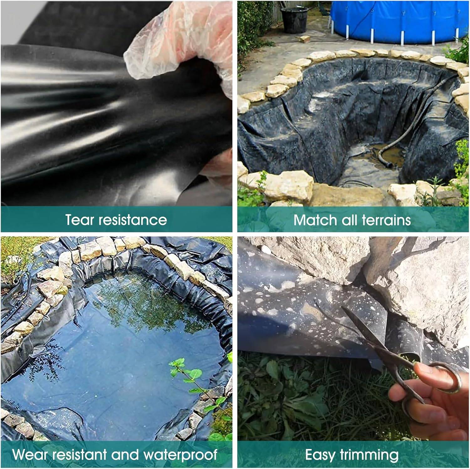 Bâche pour bassin à poissons, bâche pour piscine, bâche préfabriquée, adaptée aux étangs, au jardinage, 3 m x 4 m x 0,2 mm, noire-Lytech - Image 4