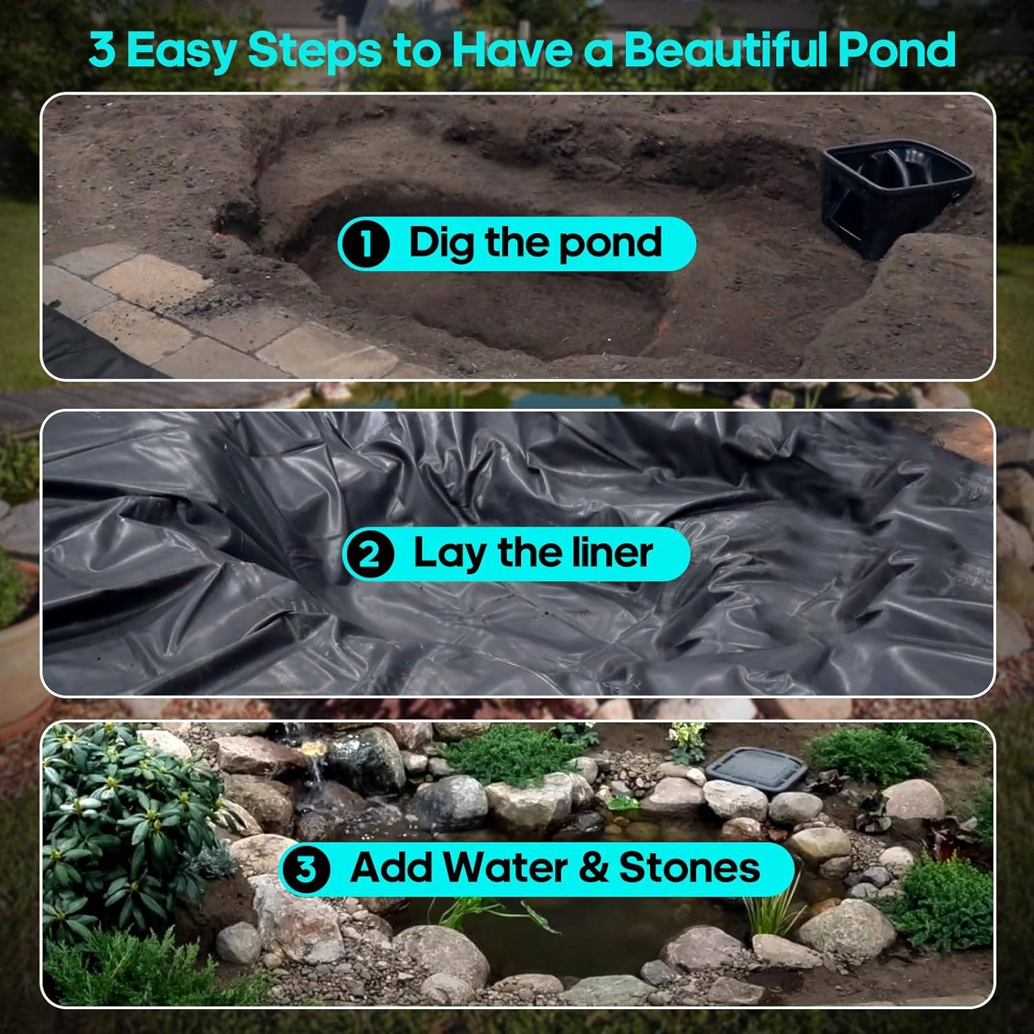 Bâche pour bassin à poissons, bâche pour piscine, bâche préfabriquée, adaptée aux étangs, au jardinage, 3 m x 4 m x 0,2 mm, noire-Lytech - Image 5