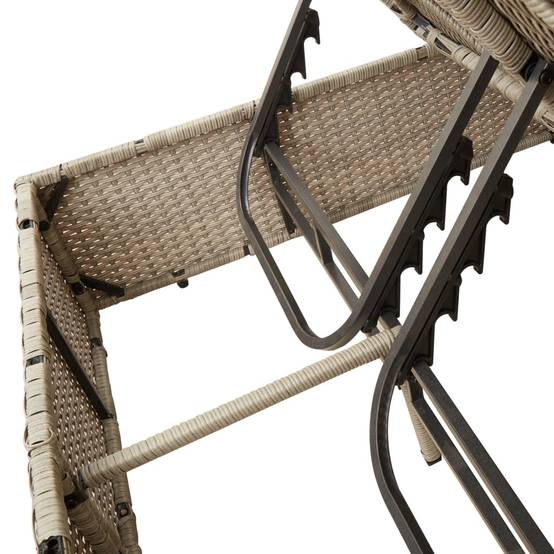 Chaise longue | Transat | Bain de soleil double avec toit et rideaux gris clair poly rotin - Image 8