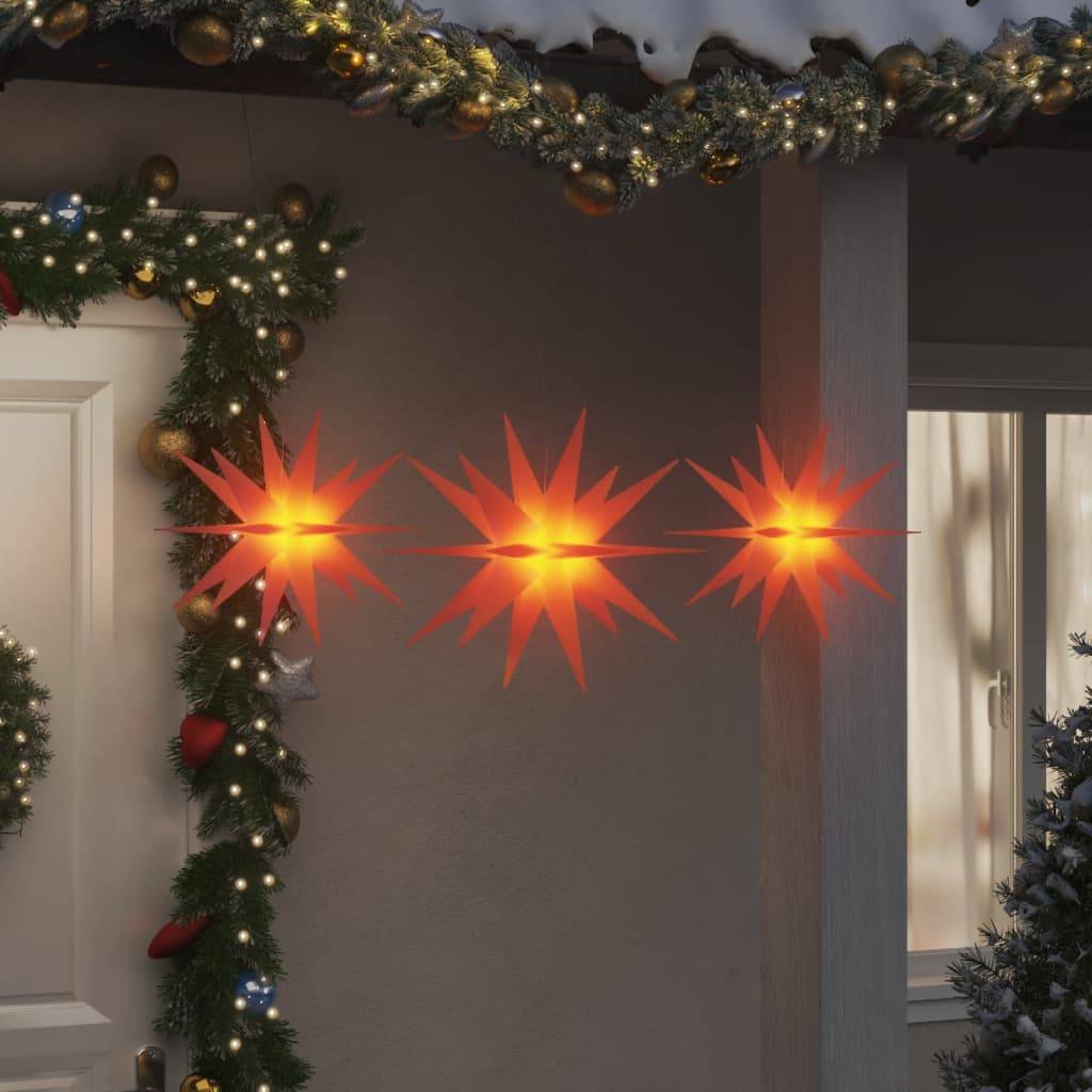 Lot de 3 Étoiles de Noël LED Pliables à Piles Décoration Fête Rouge – ComfortXL Outdoor Living - Image 1