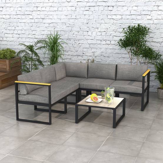 Maison Chic - Ensemble Salon de Jardin d'angle extérieur Design Contemporain 6 pièces pour 5 personnes - en aluminium, grand confort - Image 2