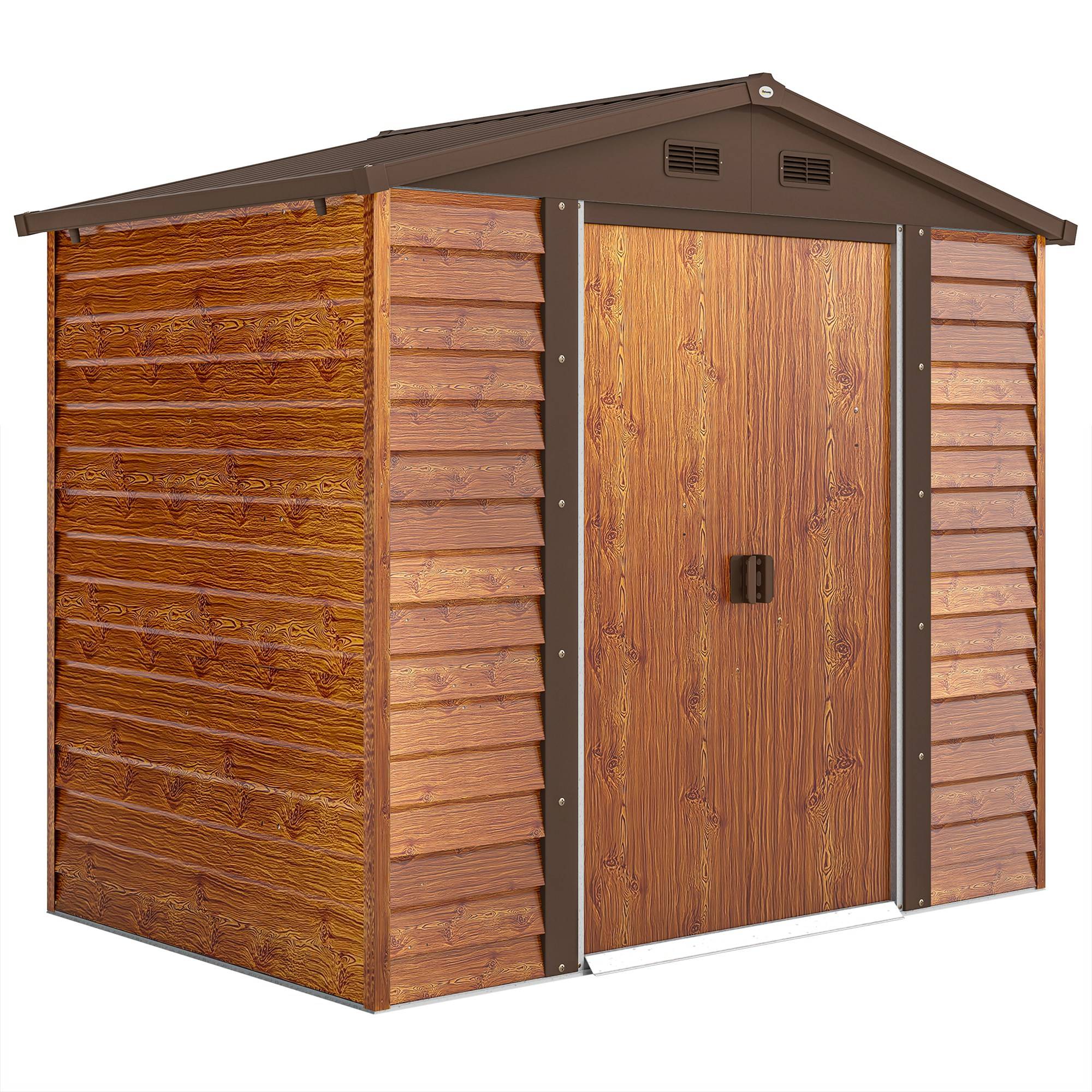 Abri de jardin acier aspect bois avec fenêtre 152x235,7x208,7 cm remise extérieure outils résistante marron - Image 1