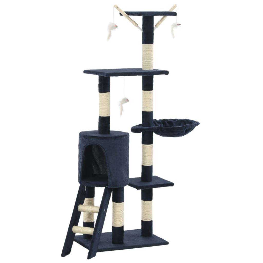 Helloshop26 - Arbre à chat griffoir grattoir niche jouet animaux peluché en sisal 138 cm bleu foncé - Image 2