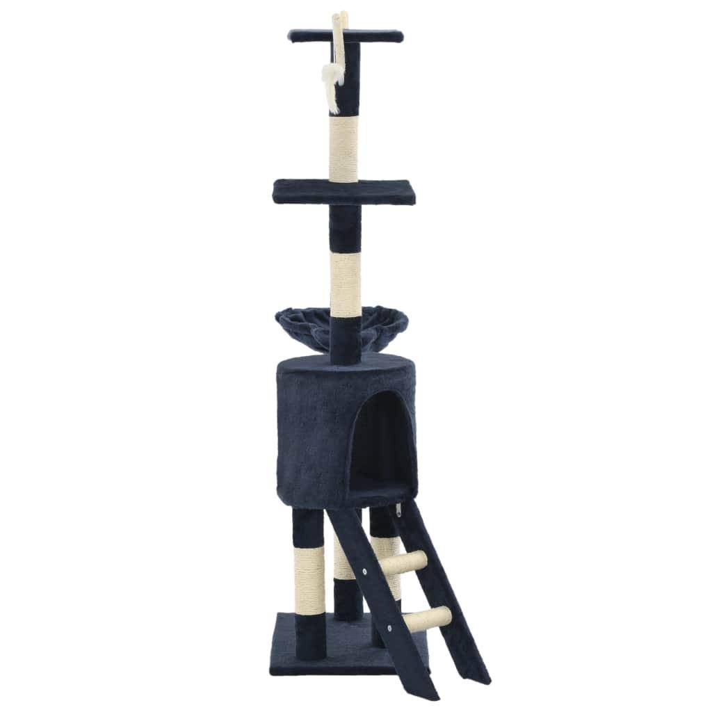 Helloshop26 - Arbre à chat griffoir grattoir niche jouet animaux peluché en sisal 138 cm bleu foncé - Image 4