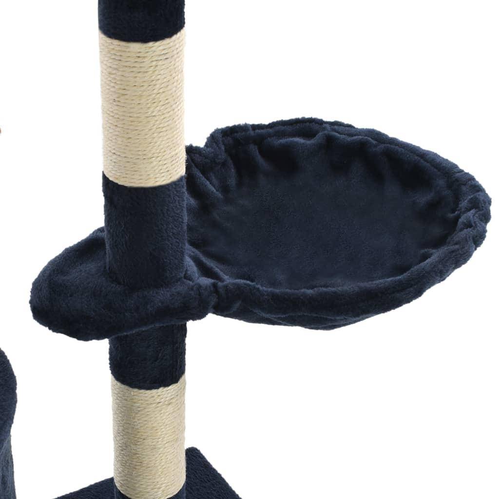 Helloshop26 - Arbre à chat griffoir grattoir niche jouet animaux peluché en sisal 138 cm bleu foncé - Image 7