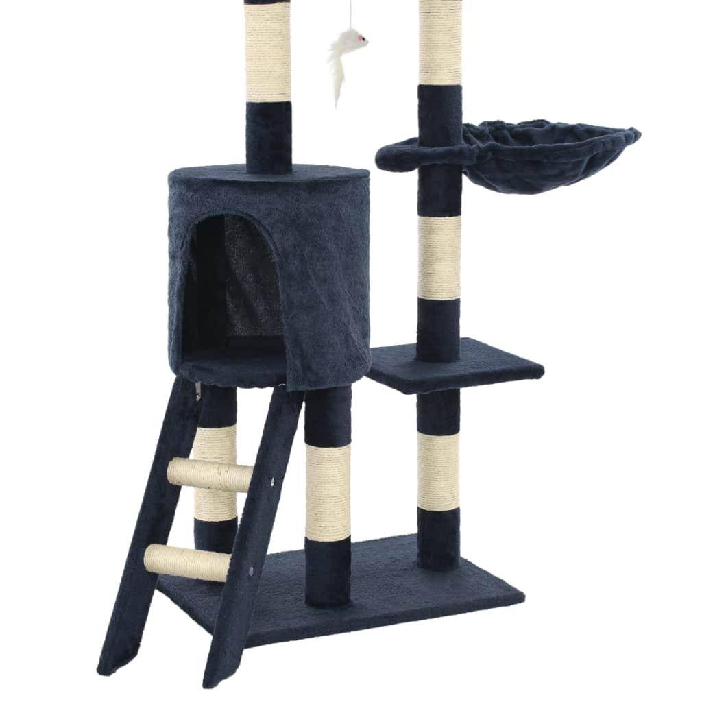 Helloshop26 - Arbre à chat griffoir grattoir niche jouet animaux peluché en sisal 138 cm bleu foncé - Image 8