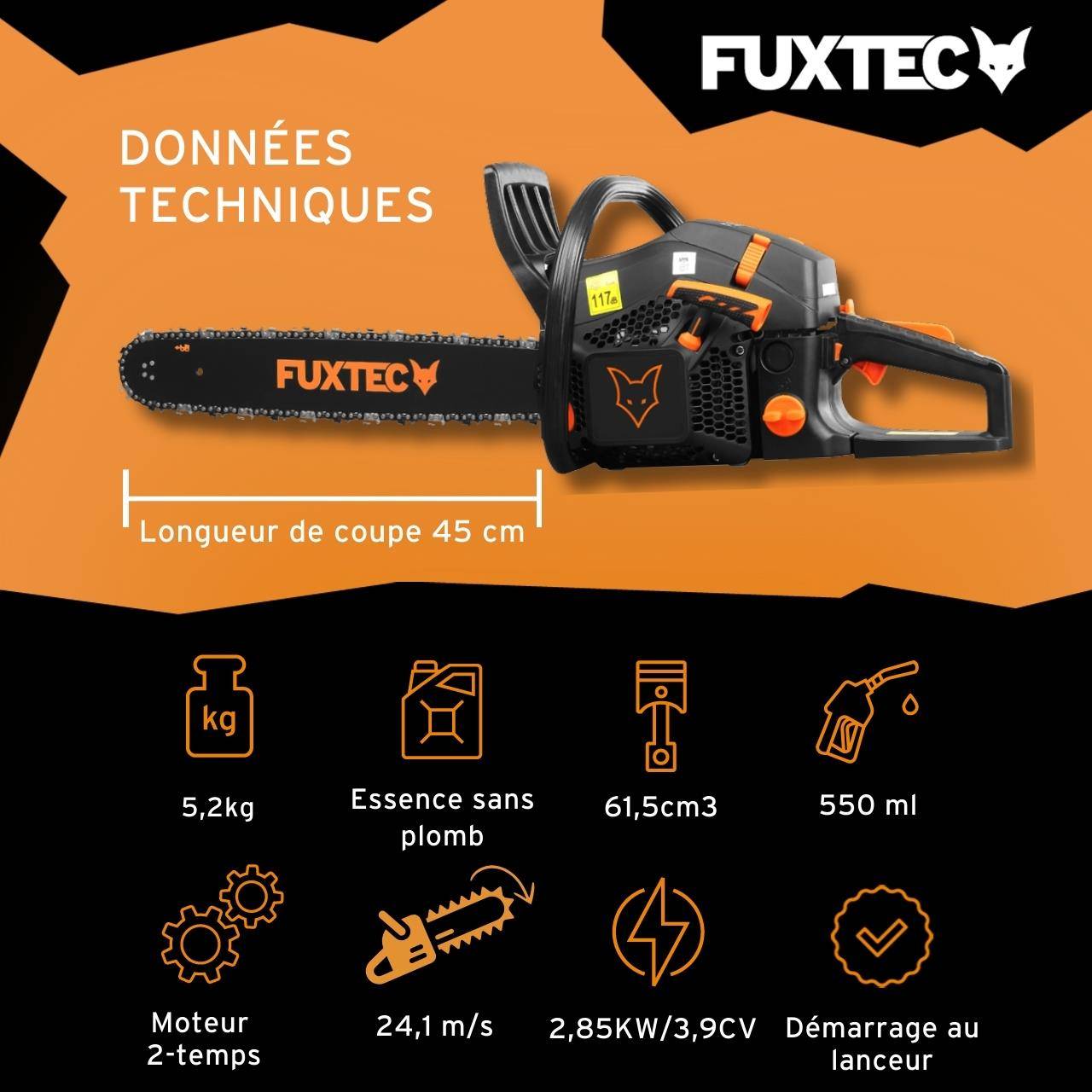 FUXTEC - Tronçonneuse thermique - FUXTEC FX-KS262 - 61,5cm3 20 pouces Black Edition - Image 3