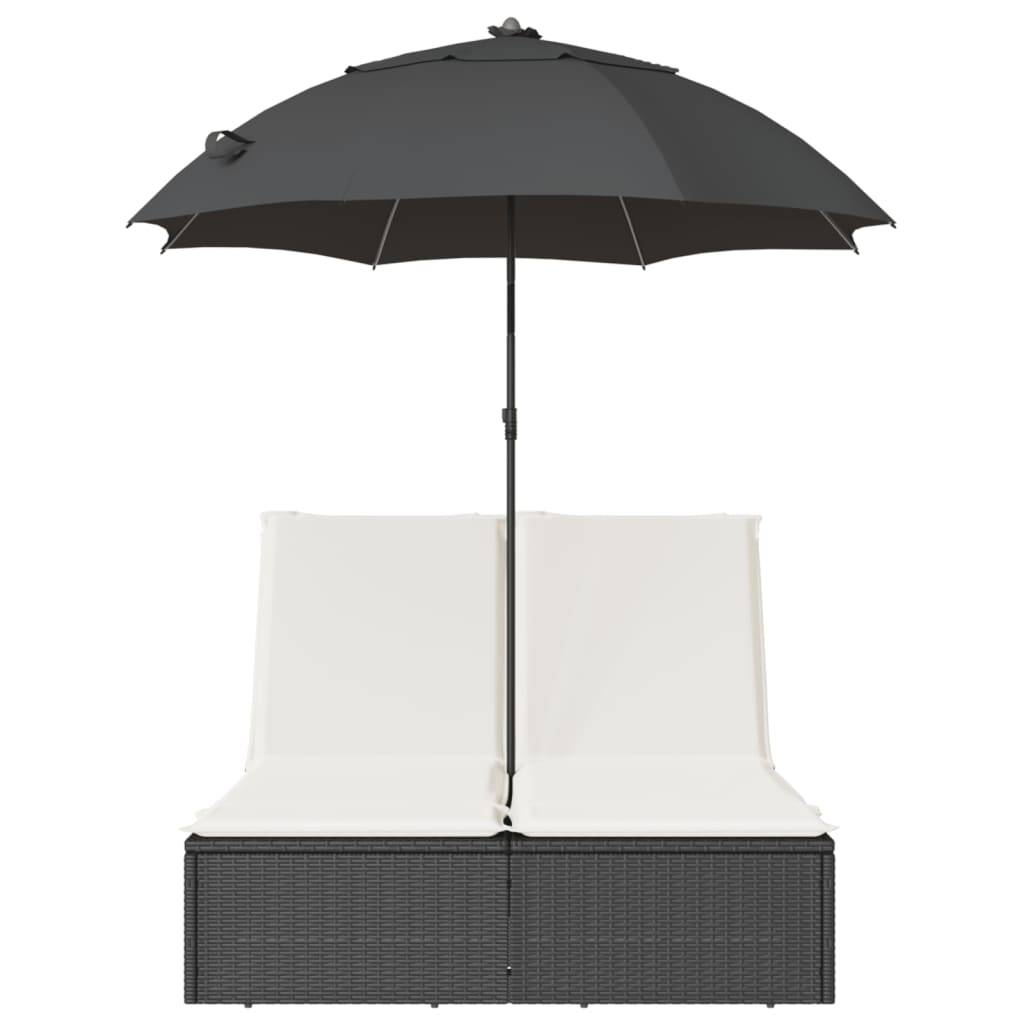 ComfortXL - Chaise Longue Double Résine Tressée avec Parasol Inclinable Noir – ComfortXL Outdoor Living - Image 4