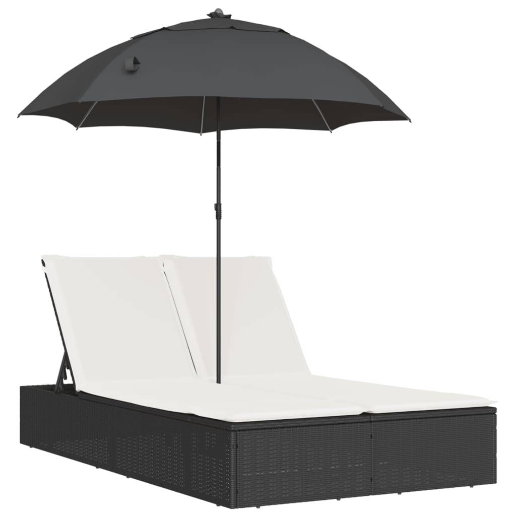 ComfortXL - Chaise Longue Double Résine Tressée avec Parasol Inclinable Noir – ComfortXL Outdoor Living - Image 2