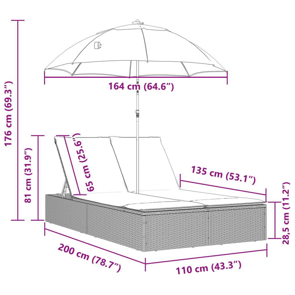 ComfortXL - Chaise Longue Double Résine Tressée avec Parasol Inclinable Noir – ComfortXL Outdoor Living - Image 9