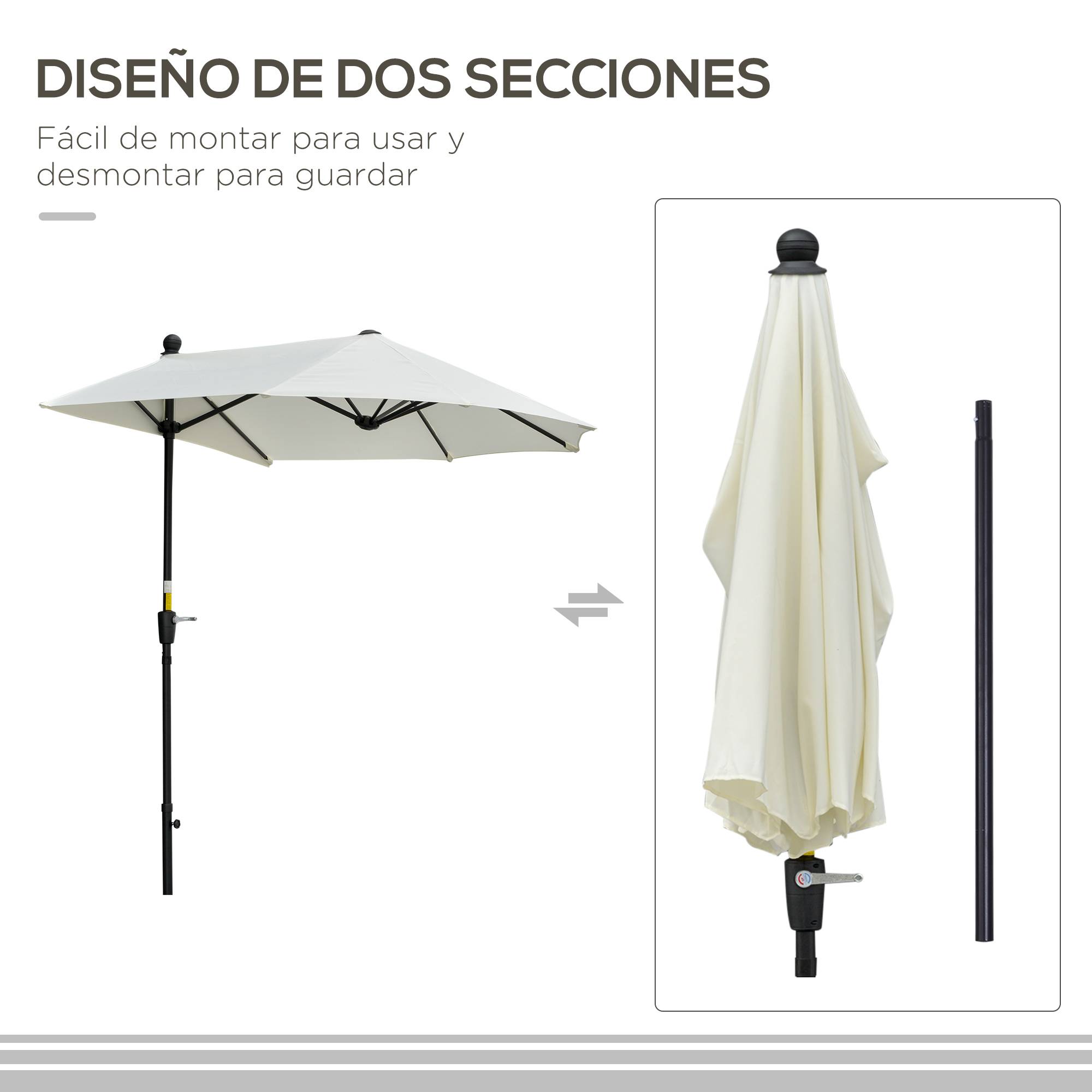 Demi-Parasol Mural Acier pour Balcon Terrasse avec Manivelle et Base Crème 200x190 cm - ComfortXL Outdoor Living - Image 8