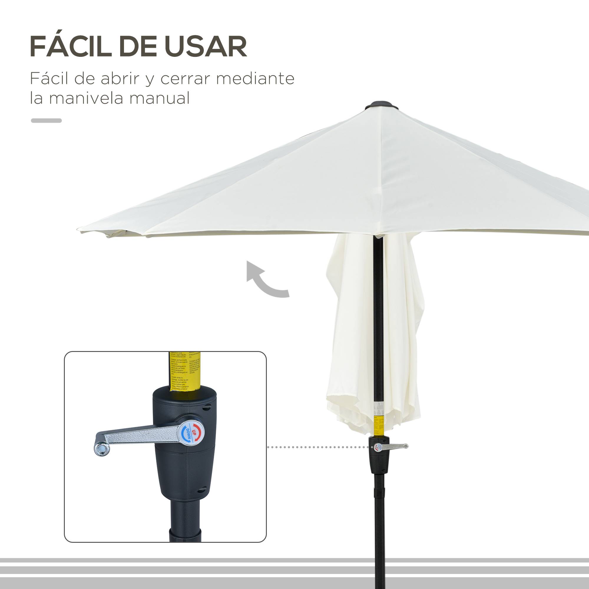 Demi-Parasol Mural Acier pour Balcon Terrasse avec Manivelle et Base Crème 200x190 cm - ComfortXL Outdoor Living - Image 9