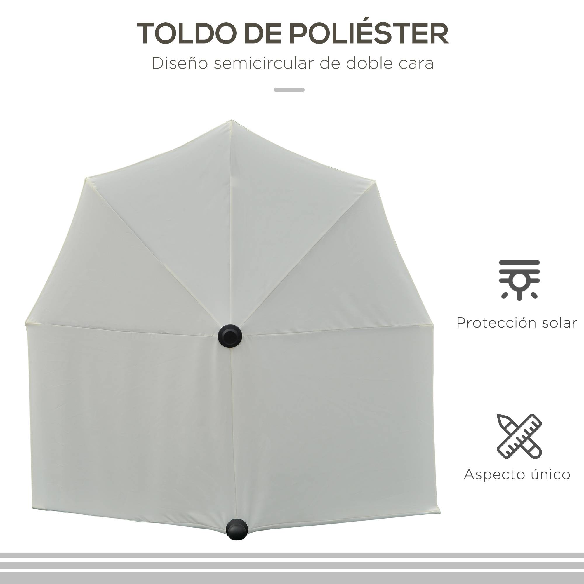 Demi-Parasol Mural Acier pour Balcon Terrasse avec Manivelle et Base Crème 200x190 cm - ComfortXL Outdoor Living - Image 7
