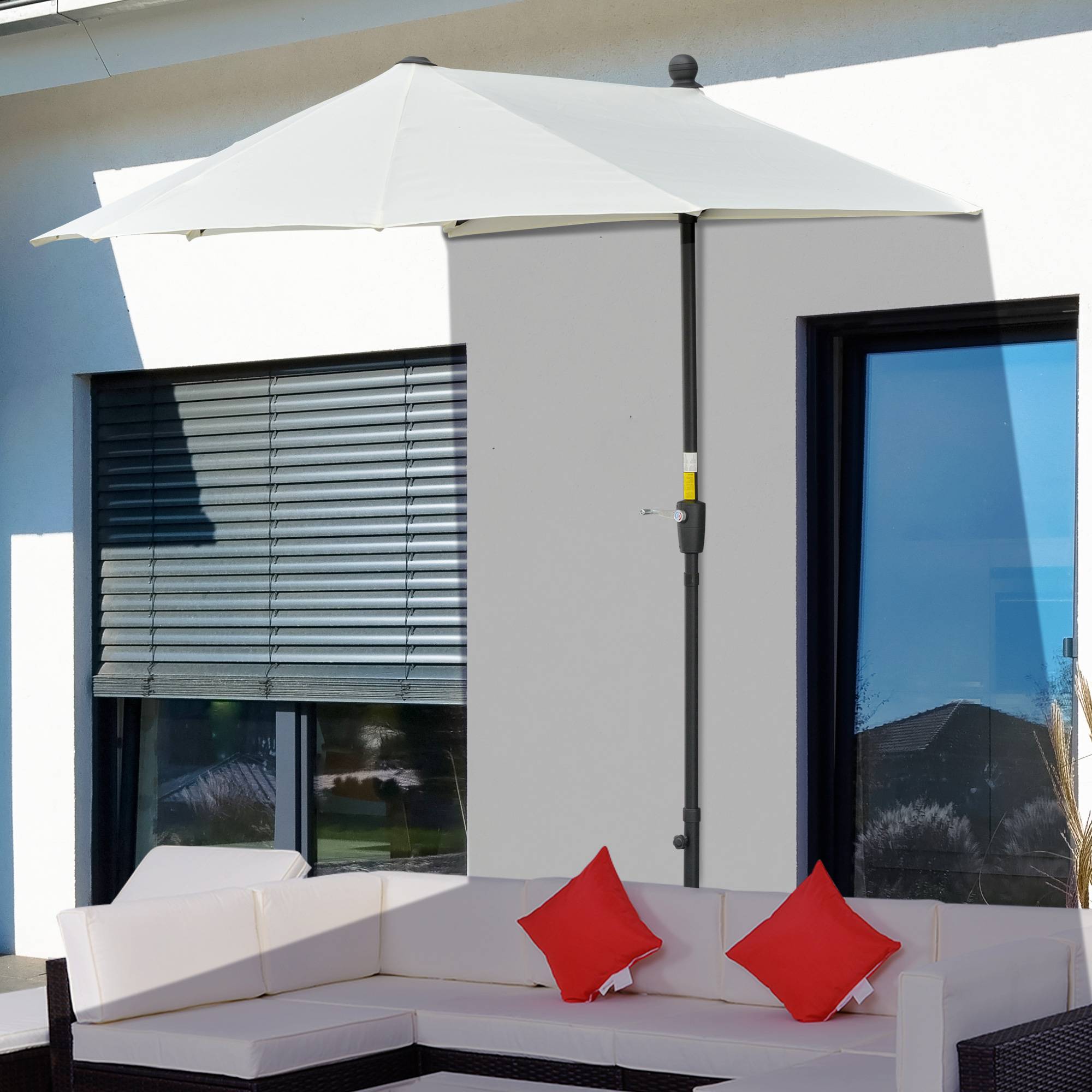 Demi-Parasol Mural Acier pour Balcon Terrasse avec Manivelle et Base Crème 200x190 cm - ComfortXL Outdoor Living - Image 4