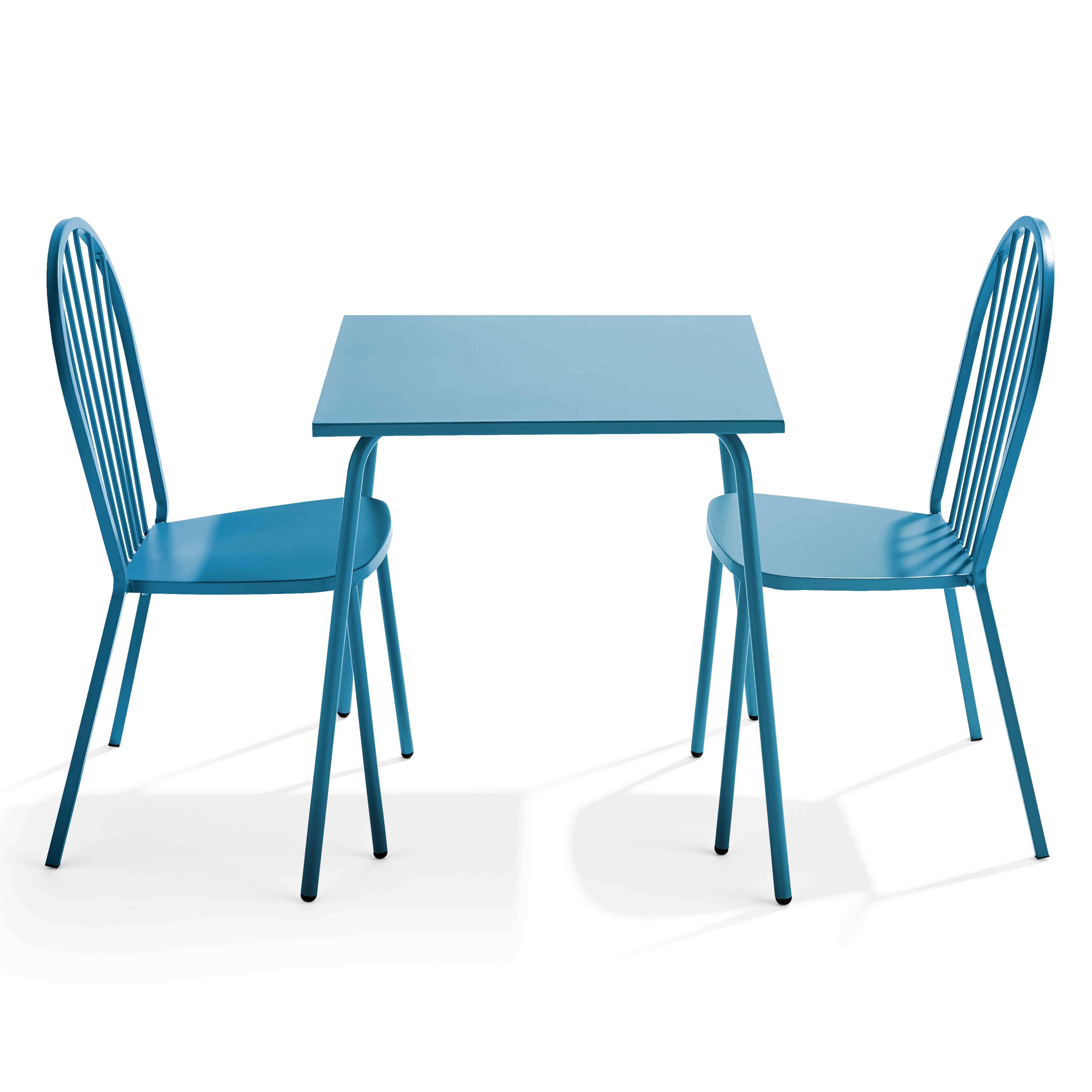 Oviala - Ensemble table de jardin bistrot et 2 chaises en acier bleu pacific Palavas - Oviala - Image 1