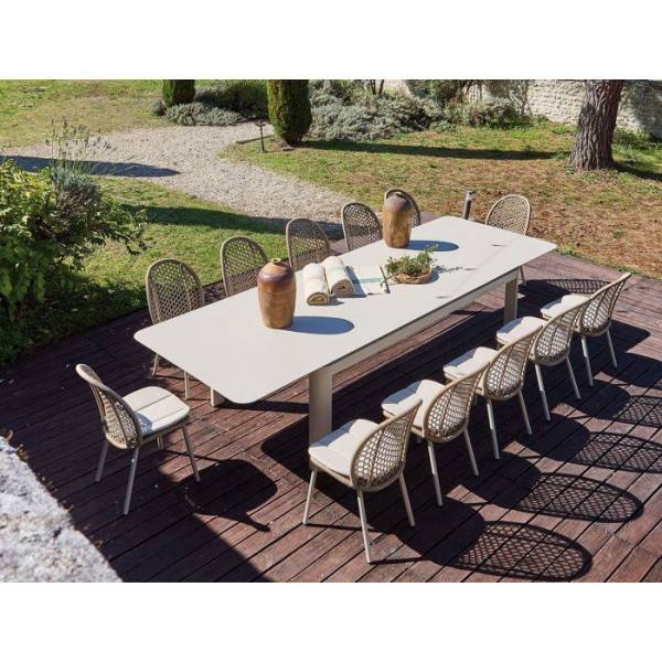 Proloisirs - Table de repas extensible en aluminium – DARIUS 230/350 x 120 – Allonge papillon – Coloris crème - Image 2