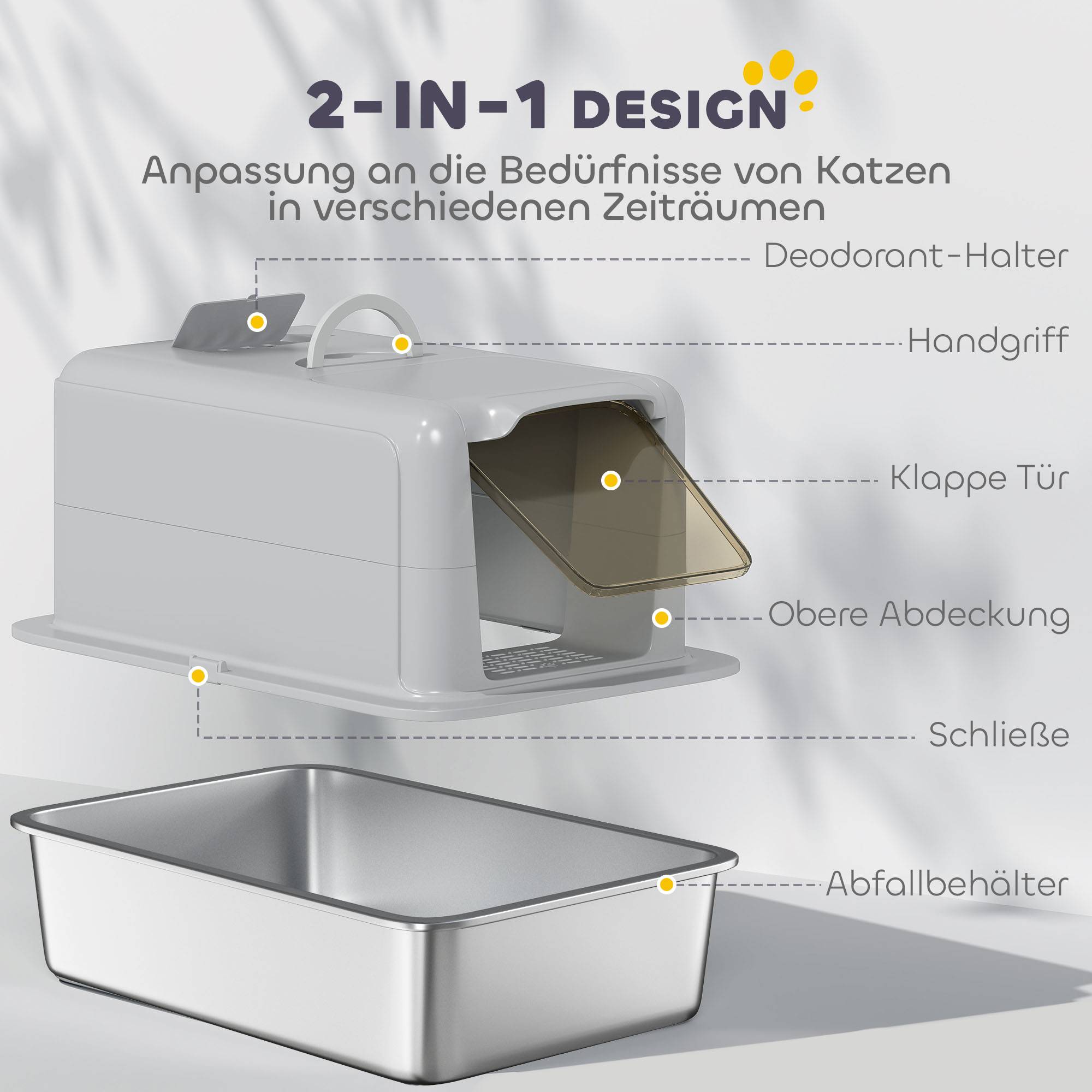 Sans Marque - Litière bac inox, filtre, pelle, pour chat -6kg, 40,5x60,5x41,5cm, Gris/Argent - Image 8