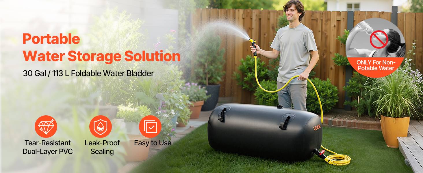 Vevor - VEVOR Réservoir d'Eau Souple Vessie de Stockage Eau Pliable 113 L PVC 1000D Noir - Image 9