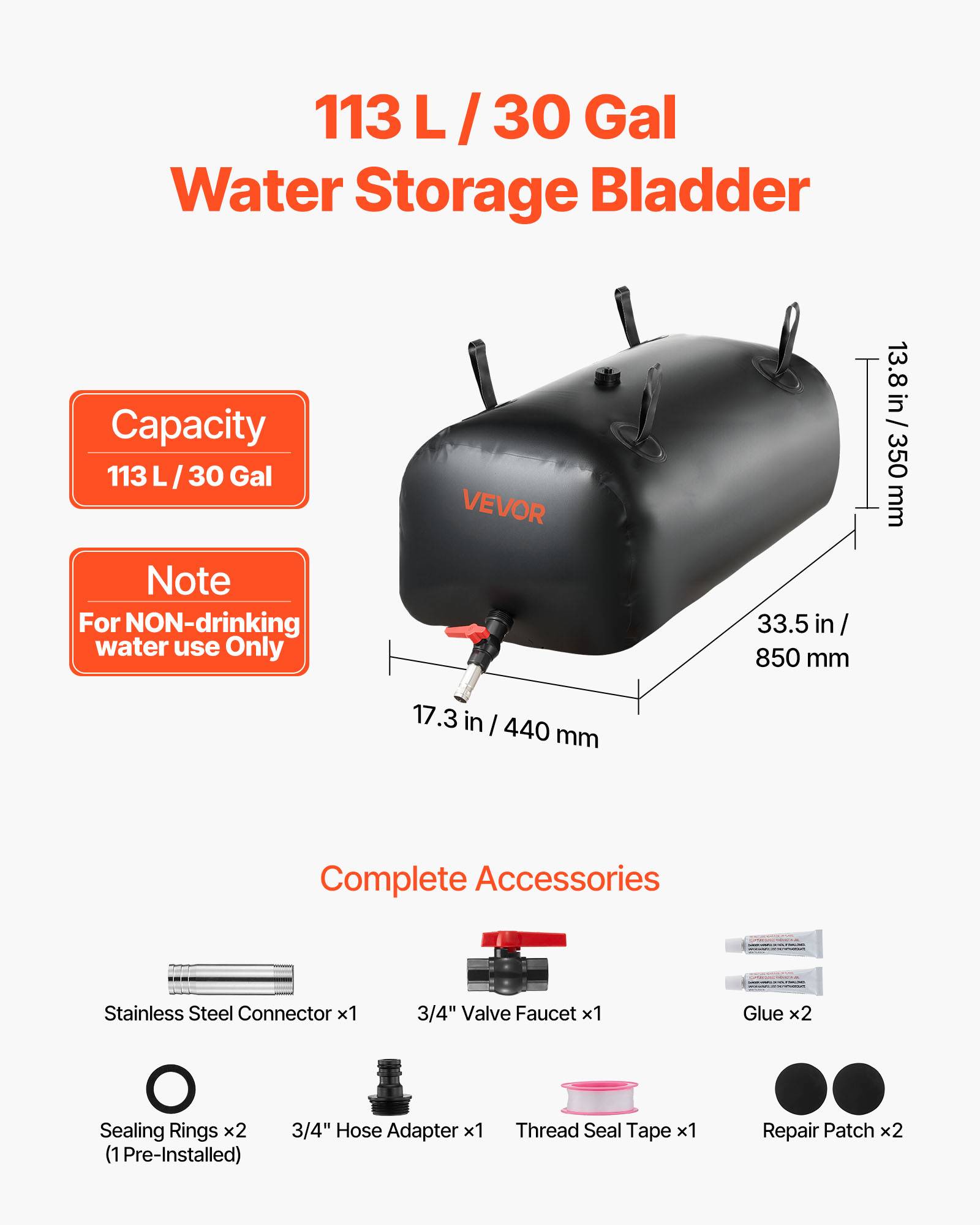 Vevor - VEVOR Réservoir d'Eau Souple Vessie de Stockage Eau Pliable 113 L PVC 1000D Noir - Image 2