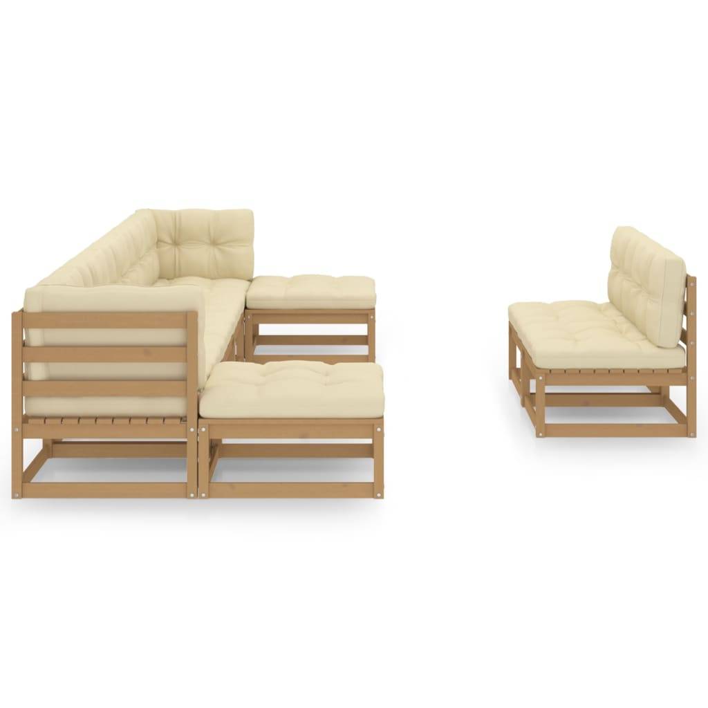Helloshop26 - Salon de jardin meuble d'extérieur ensemble de mobilier 9 pièces avec coussins marron miel bois de pin - Image 2