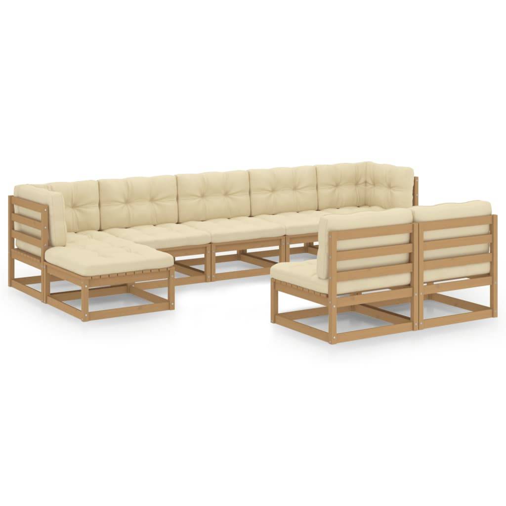 Helloshop26 - Salon de jardin meuble d'extérieur ensemble de mobilier 9 pièces avec coussins marron miel bois de pin - Image 1