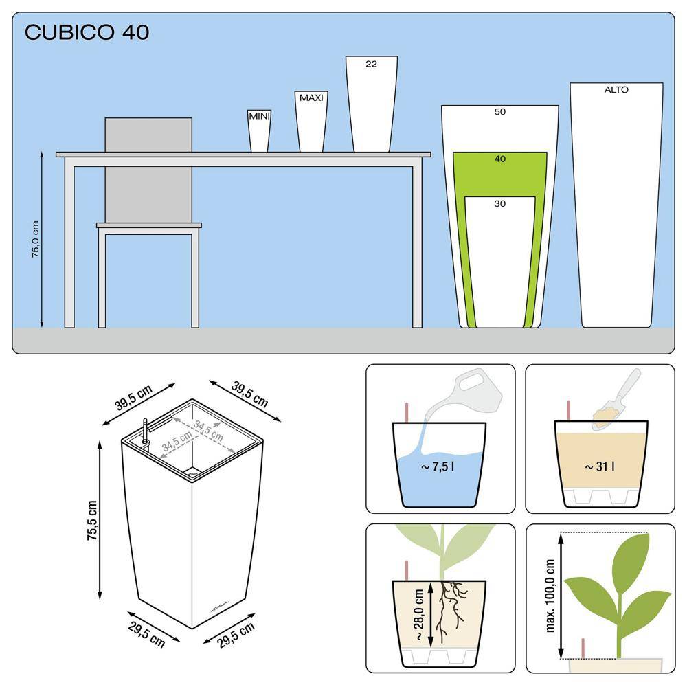 Lechuza - Cubico Premium 40 - kit complet, anthracite métallisé 75 cm Lechuza - Image 4
