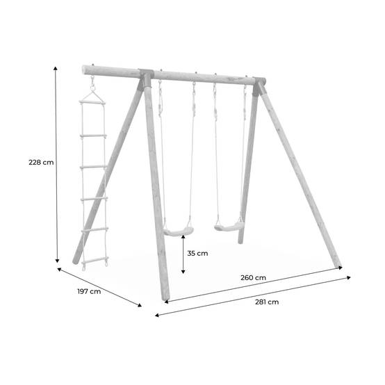 sweeek - Aire de jeux Mistral en bois avec 2 balançoires et échelle en corde bois de pin | sweeek - Image 4