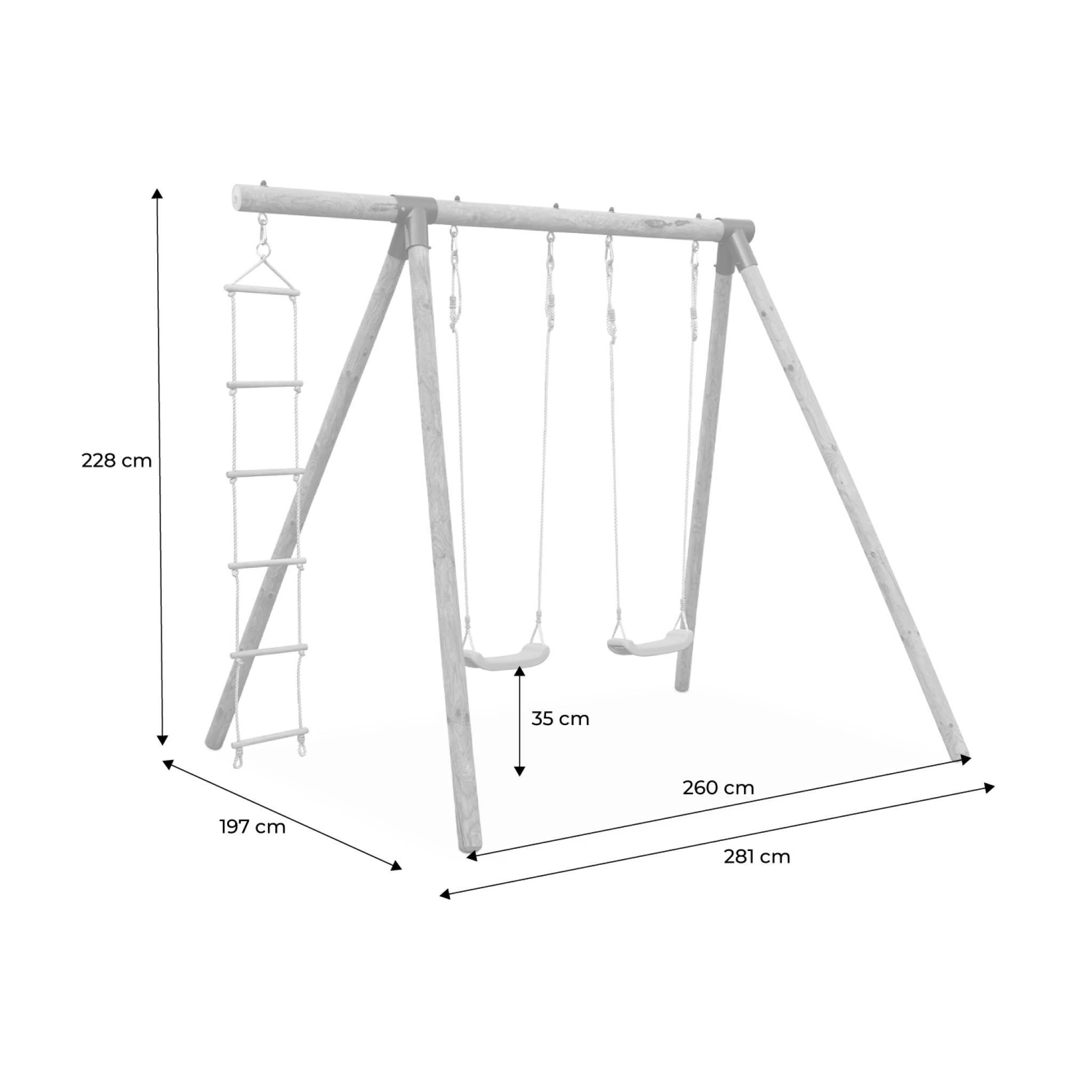 sweeek - Aire de jeux Mistral en bois avec 2 balançoires et échelle en corde bois de pin | sweeek - Image 4