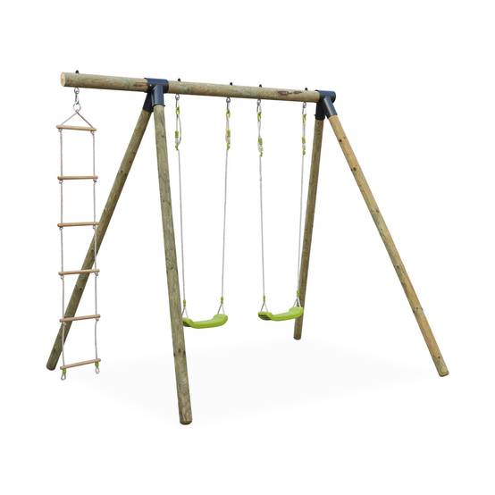 sweeek - Aire de jeux Mistral en bois avec 2 balançoires et échelle en corde bois de pin | sweeek - Image 1