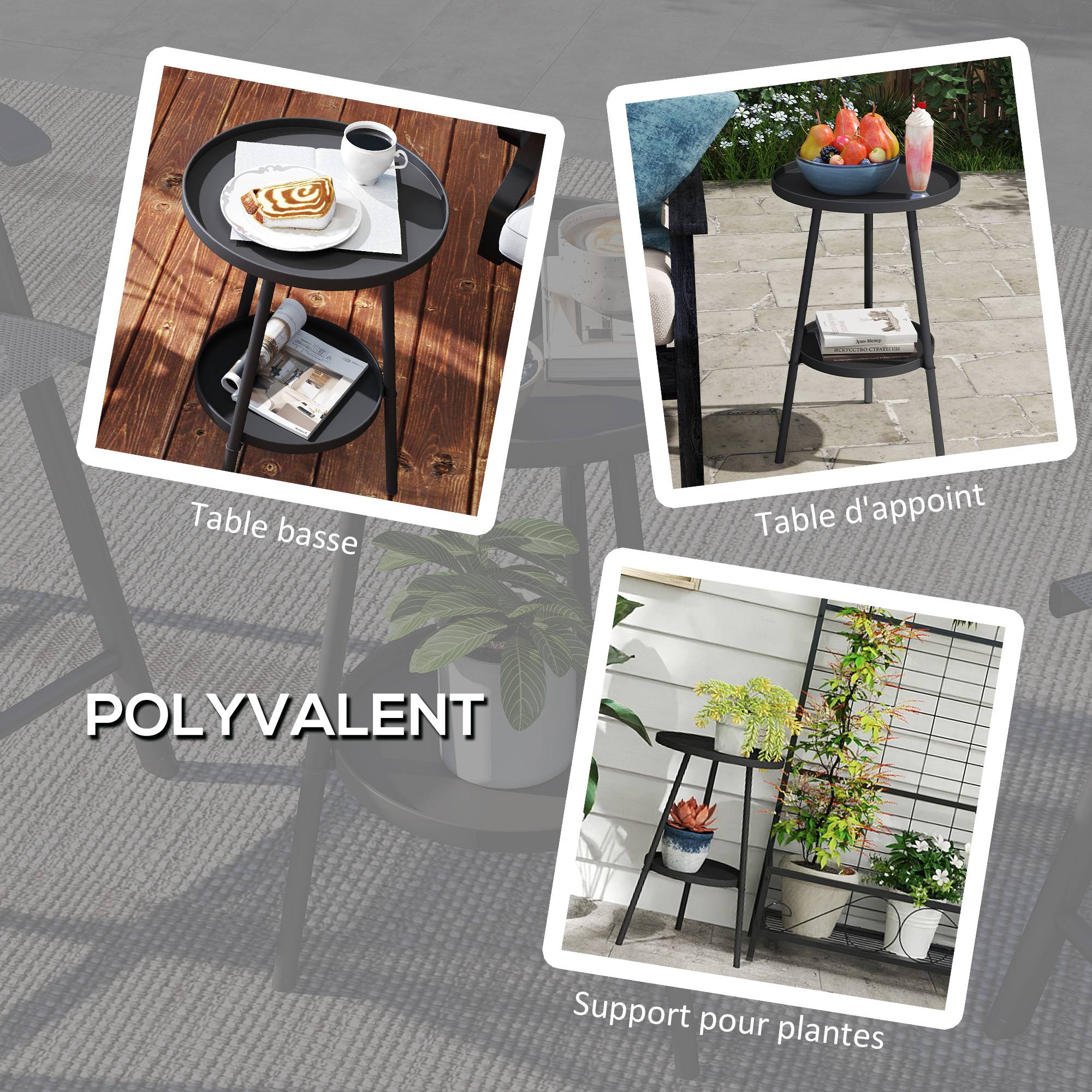 Petite table d'appoint ronde à 2 niveaux table de jardin pour terrasse salon balcon en métal Ø 32 x 51 cm noir - Image 8