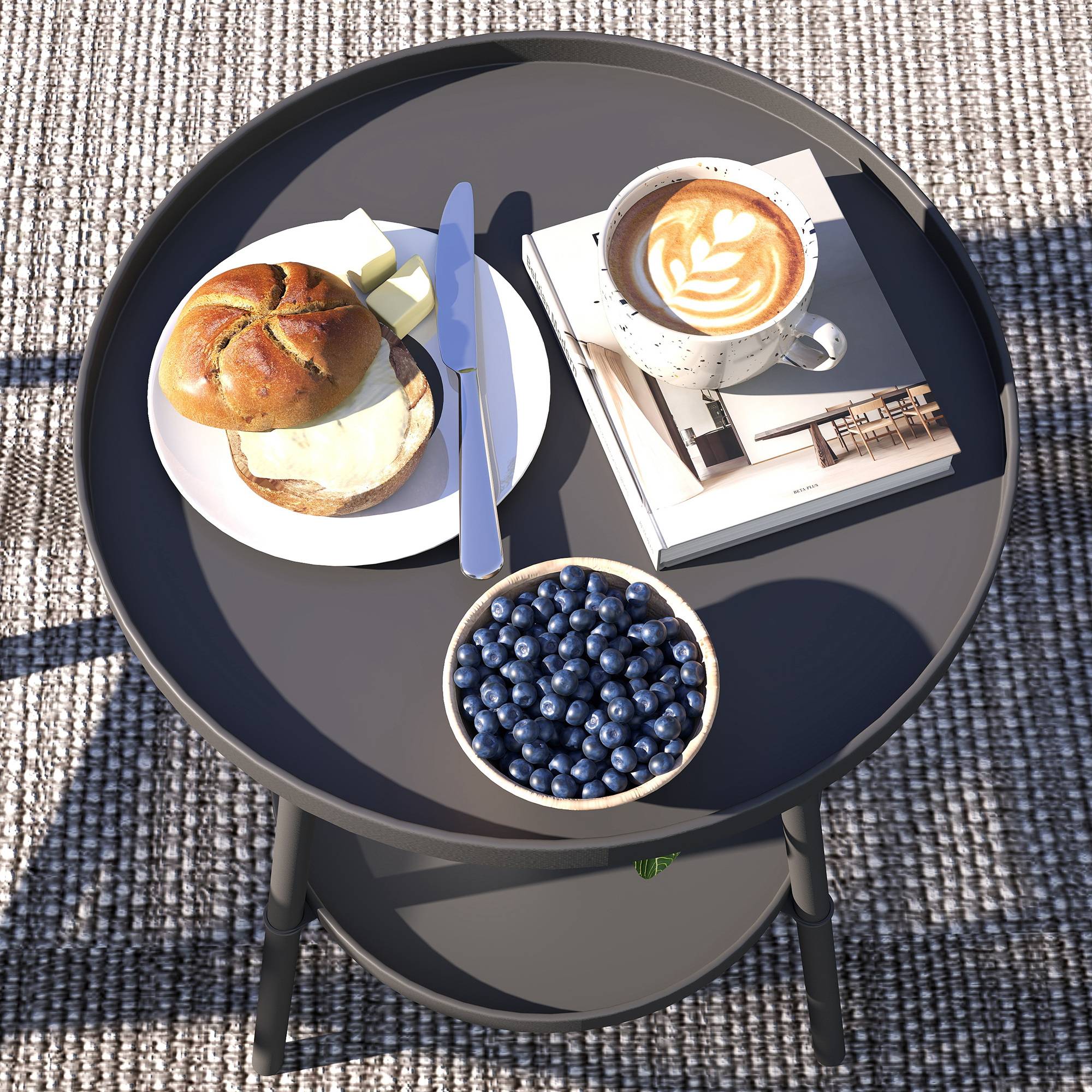 Petite table d'appoint ronde à 2 niveaux table de jardin pour terrasse salon balcon en métal Ø 32 x 51 cm noir - Image 10
