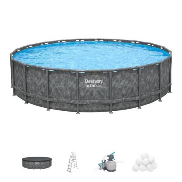 Bestway - Kit piscine hors sol tubulaire BESTWAY - APX 365™ - 671 x 132 cm - Ronde (Filtre a sable, 500 g polysphere, échelle, bâche) - Image 1