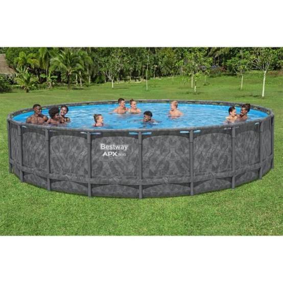 Bestway - Kit piscine hors sol tubulaire BESTWAY - APX 365™ - 671 x 132 cm - Ronde (Filtre a sable, 500 g polysphere, échelle, bâche) - Image 2