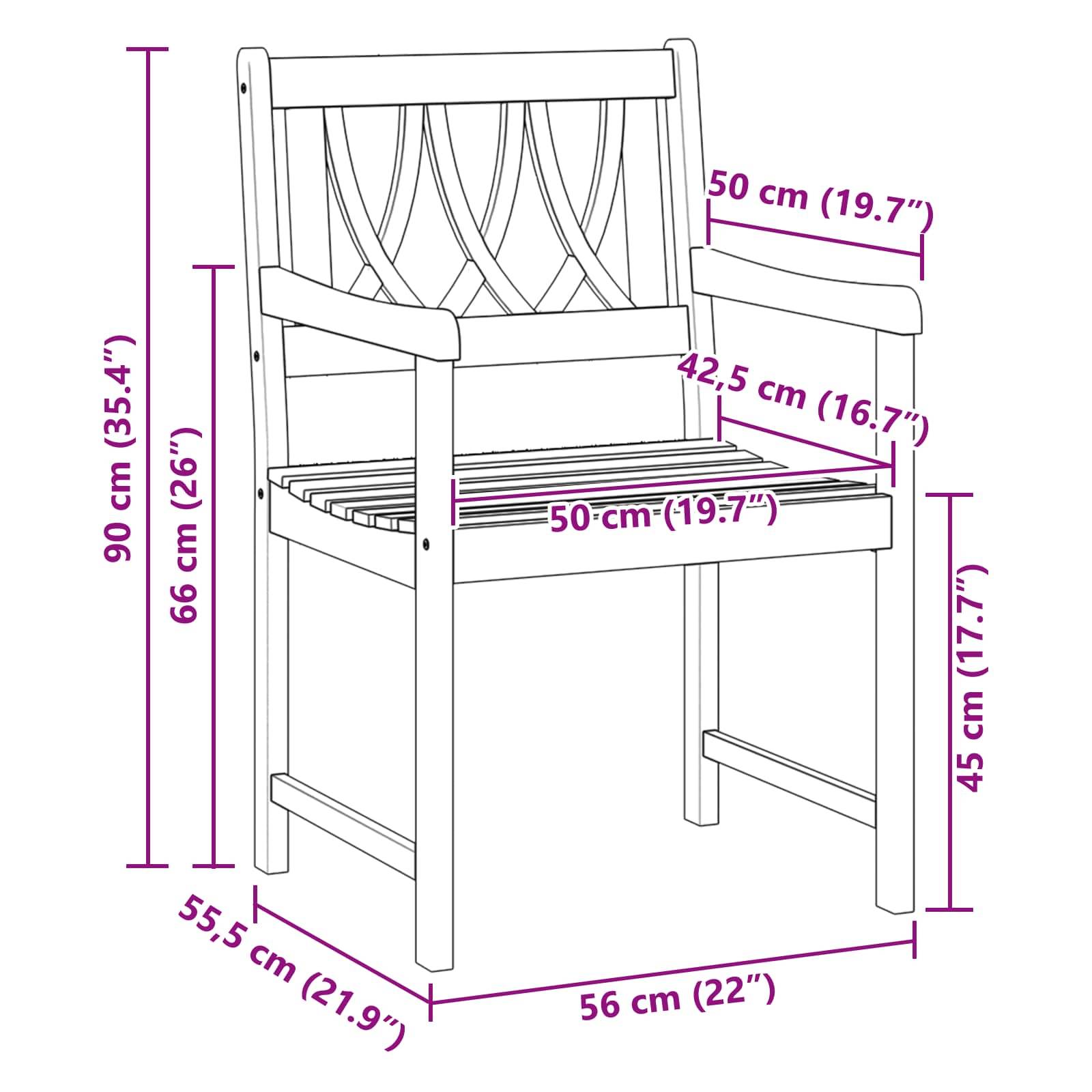 Chaises de jardin bois d'acacia massif naturel 56 x 55.5 x 90 cm, Poids:17.6kg - PANGIVO - Image 8
