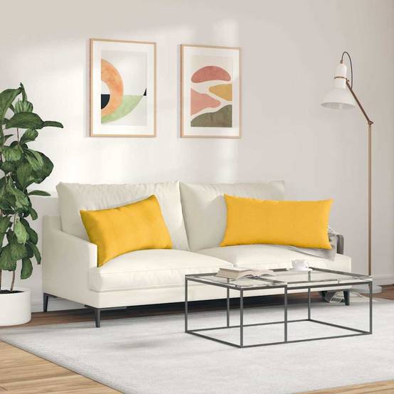 Coussins Canapé Velours Côtelé Lot de 2 Déhoussables Décoration Salon Jaune Clair 80x40 cm – ComfortXL Outdoor Living - Image 4