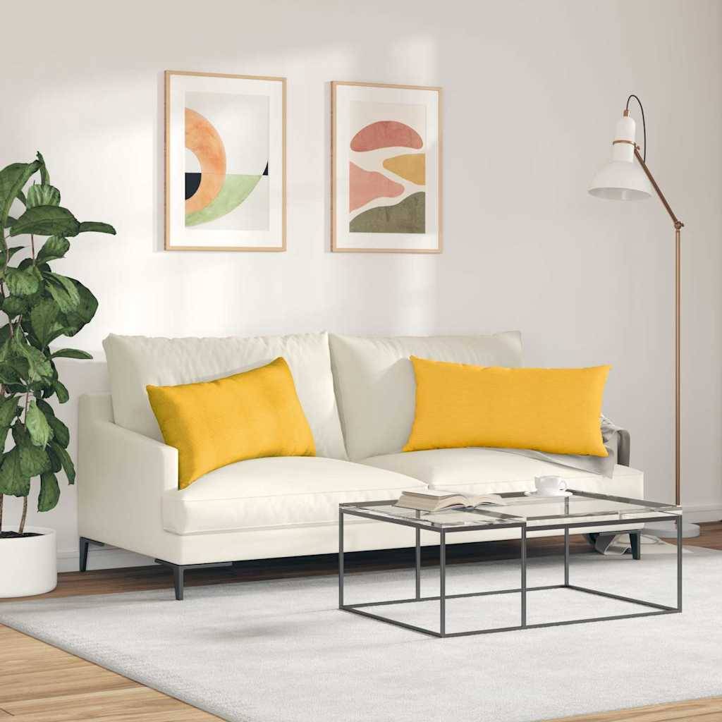 Coussins Canapé Velours Côtelé Lot de 2 Déhoussables Décoration Salon Jaune Clair 80x40 cm – ComfortXL Outdoor Living - Image 4
