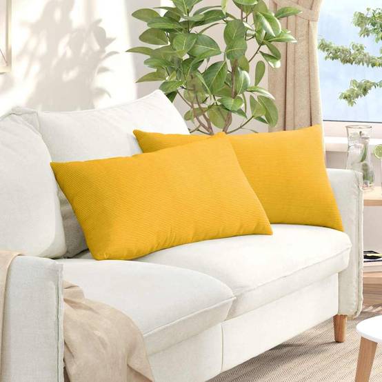 Coussins Canapé Velours Côtelé Lot de 2 Déhoussables Décoration Salon Jaune Clair 80x40 cm – ComfortXL Outdoor Living - Image 1