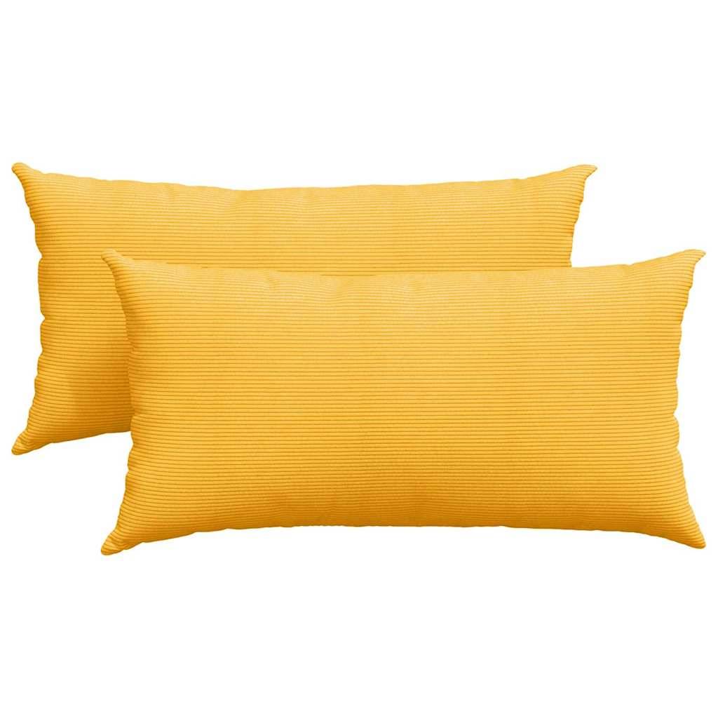 Coussins Canapé Velours Côtelé Lot de 2 Déhoussables Décoration Salon Jaune Clair 80x40 cm – ComfortXL Outdoor Living - Image 2