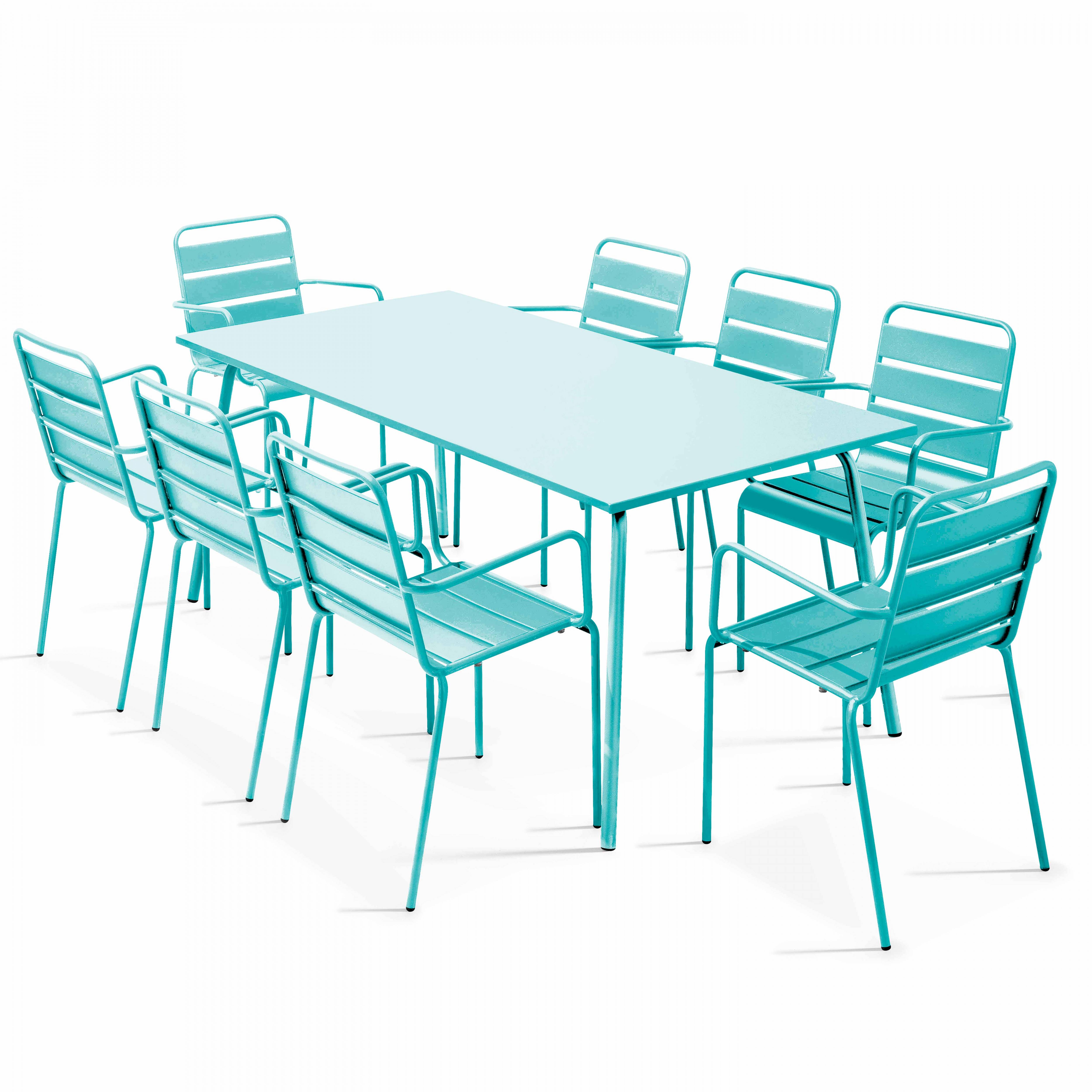 Oviala - Ensemble table de jardin et 8 fauteuils en métal turquoise Palavas - Oviala - Image 1