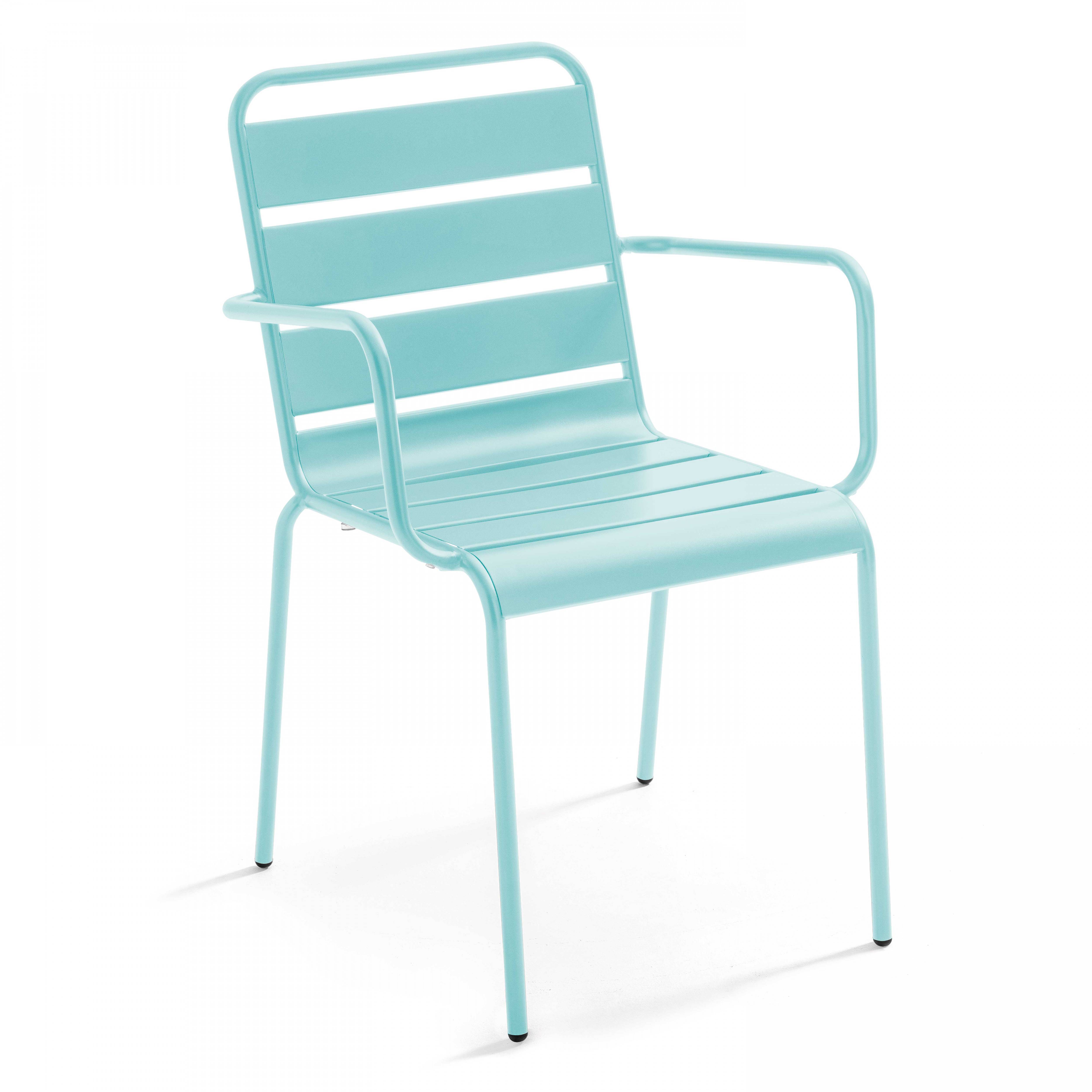 Oviala - Ensemble table de jardin et 8 fauteuils en métal turquoise Palavas - Oviala - Image 4