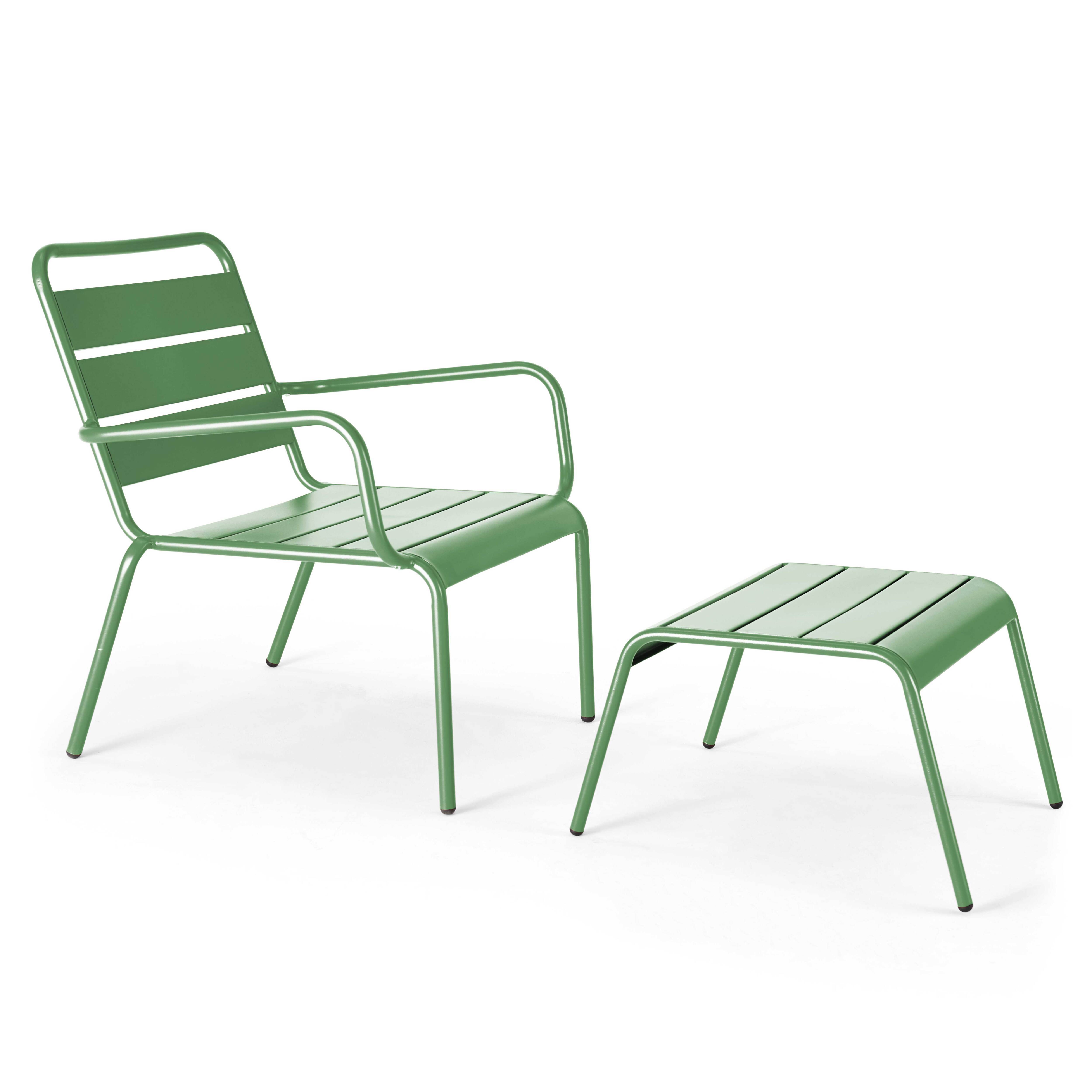 Oviala - Fauteuil relax et repose pied en métal vert cactus Palavas - Oviala - Image 1