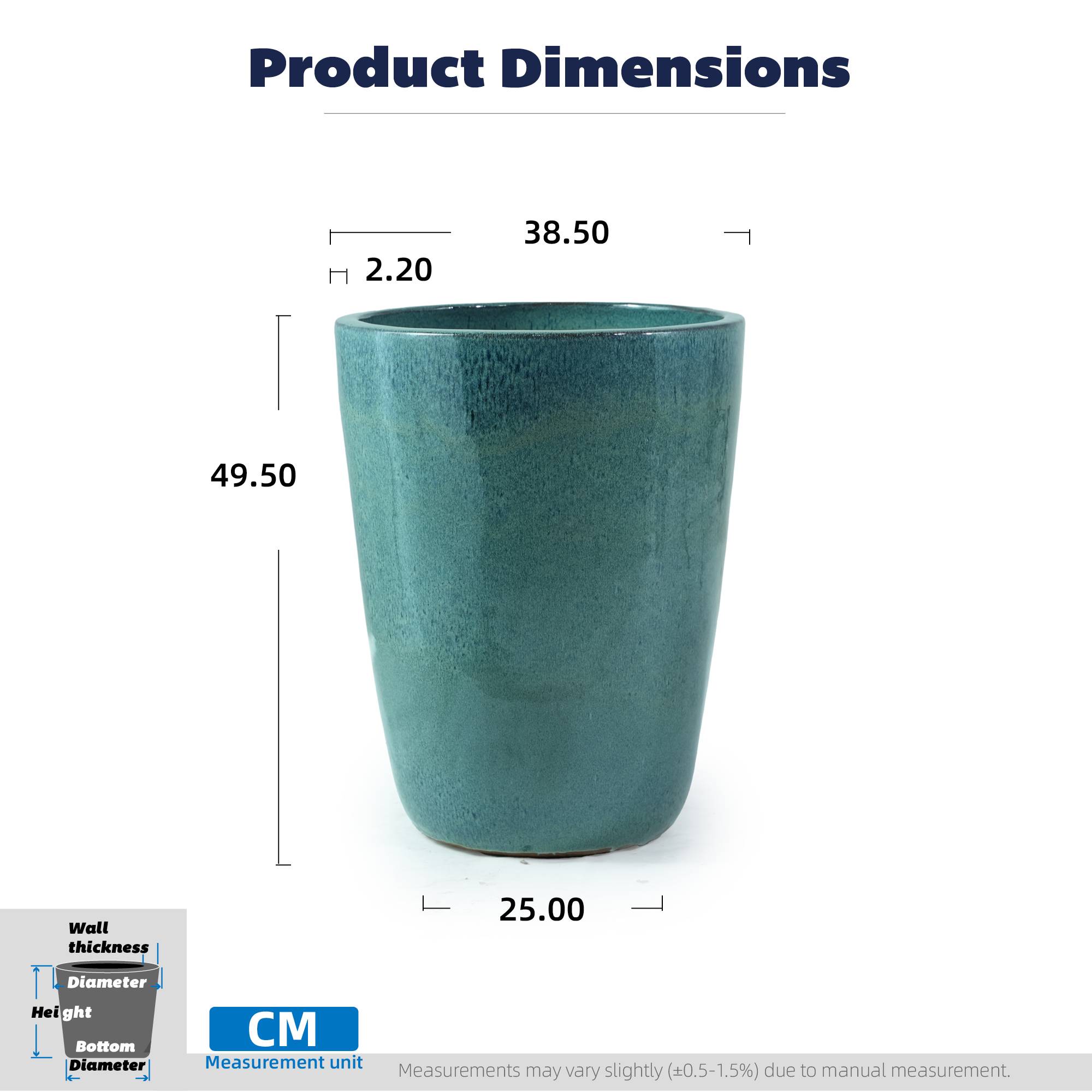 ComfortXL - Grand pot de fleurs en céramique turquoise Ø38,5 x H49,5 cm intérieur terrasse drainage - ComfortXL Outdoor Living - Image 3