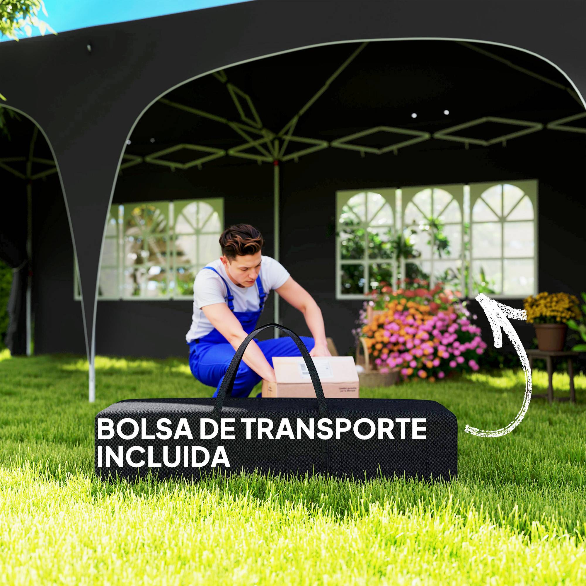 Tonnelle pliante 6 x 3 m avec panneaux latéraux, protection solaire UPF50+, hauteur réglable, sac de transport, gris foncé - Image 9