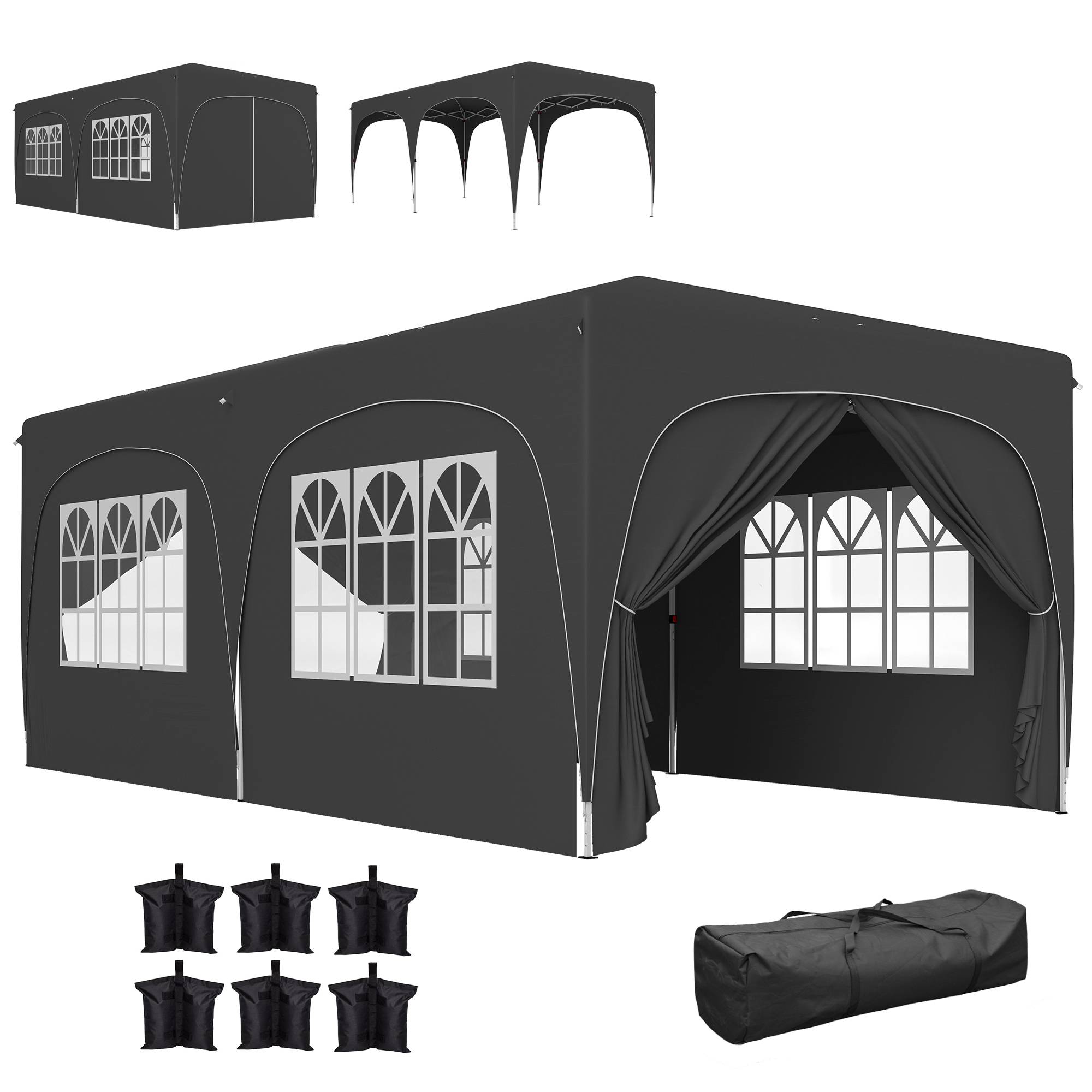 Tonnelle pliante 6 x 3 m avec panneaux latéraux, protection solaire UPF50+, hauteur réglable, sac de transport, gris foncé - Image 1