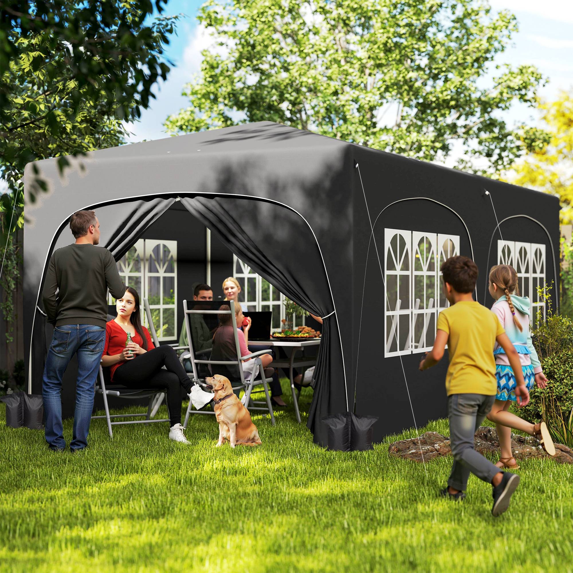Tonnelle pliante 6 x 3 m avec panneaux latéraux, protection solaire UPF50+, hauteur réglable, sac de transport, gris foncé - Image 3