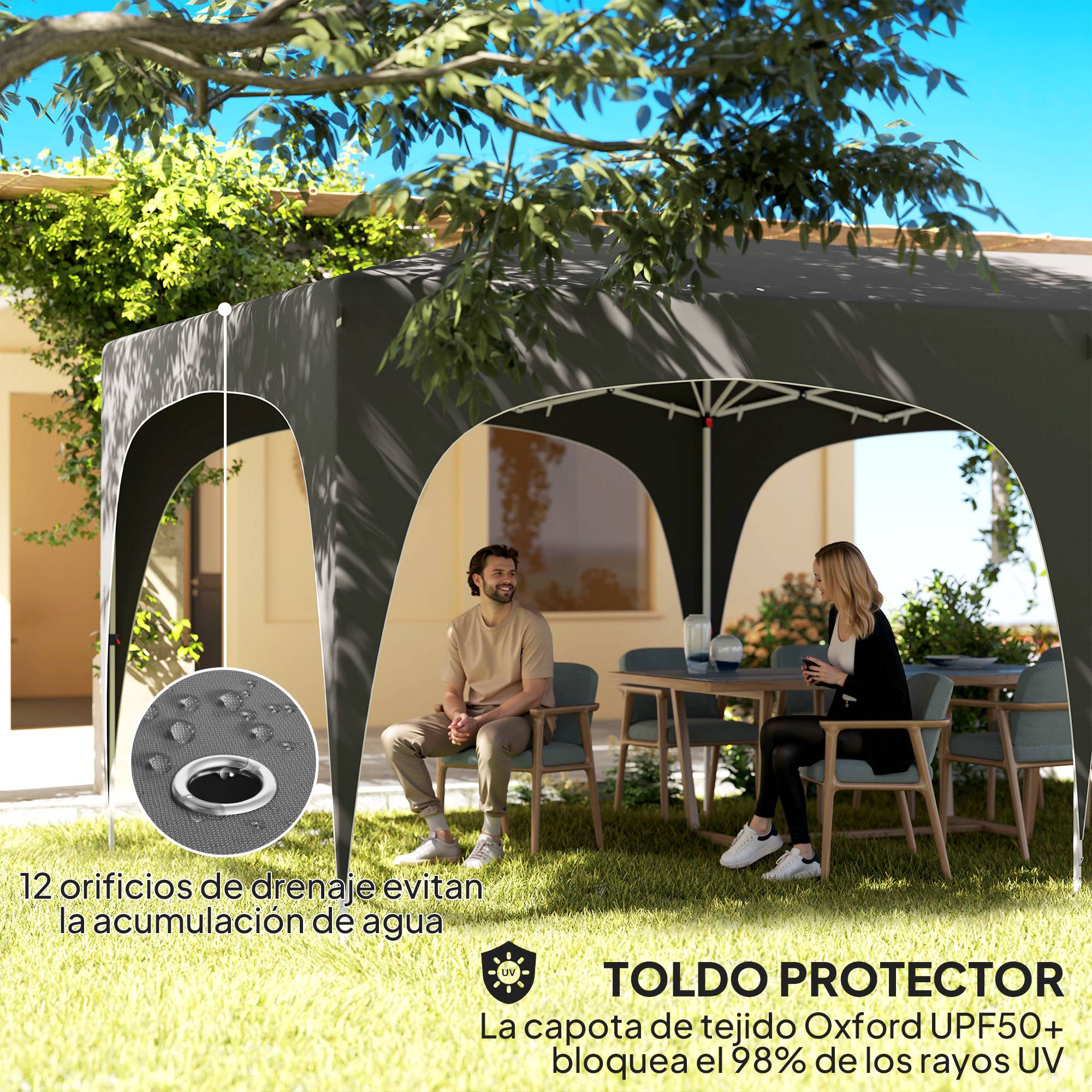 Tonnelle pliante 6 x 3 m avec panneaux latéraux, protection solaire UPF50+, hauteur réglable, sac de transport, gris foncé - Image 8